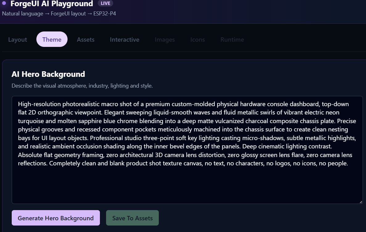 ForgeUI AI Playground creating interface artwork from a natural-language prompt
